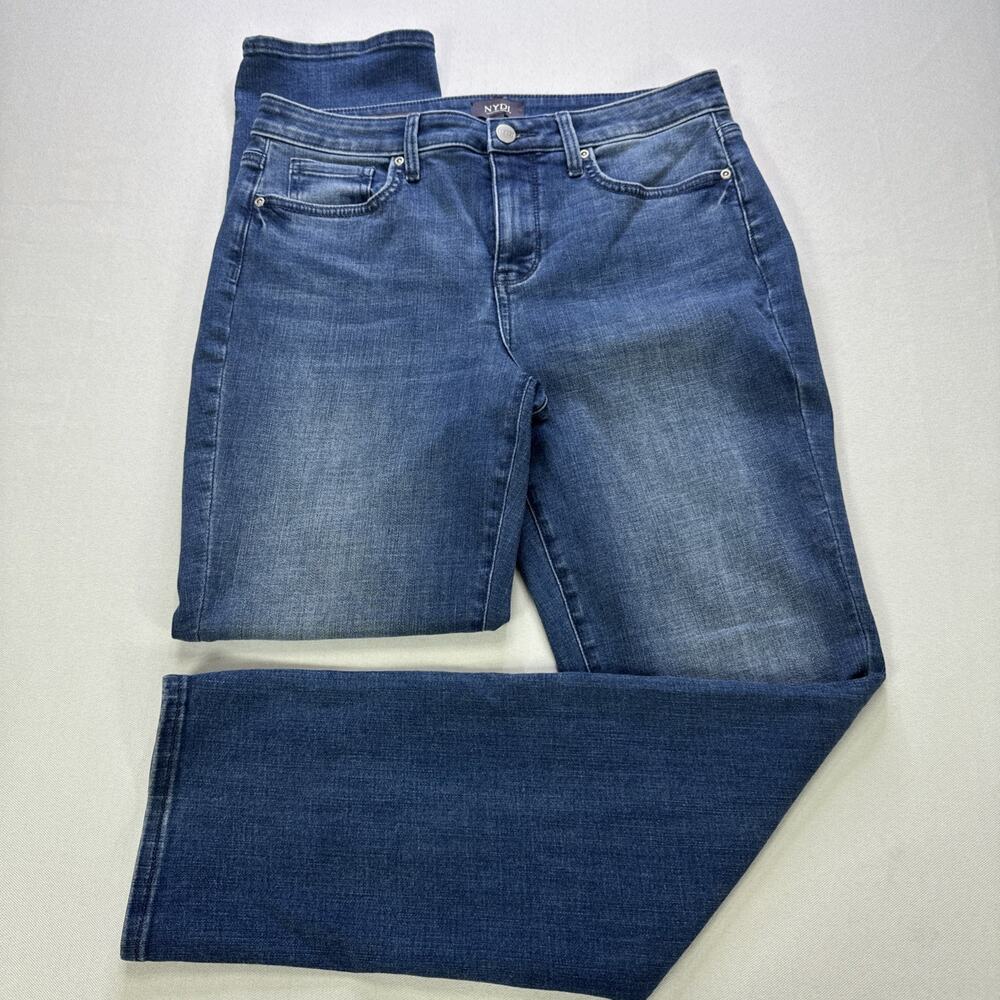 NYDJ Sheri Slim Jeans Women 8 Med Wash Blue Stretch Denim Lift Tuck Straight
